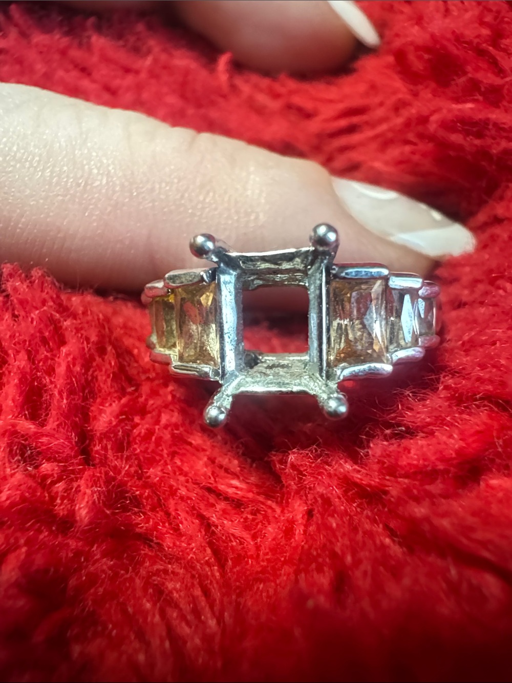 Sterling Silver 925 Stamped Women's Ring Setting with Amber-Citrine Side Stones